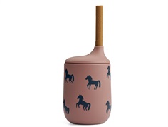 Liewood horses/dark rosetta silicone kids' cup with straw Ellis